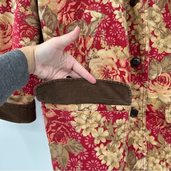 RARE L.L. Bean Women's Floral Jacket Barn Chore Coat Size 2X Corduroy Accents - Picture 3 of 5